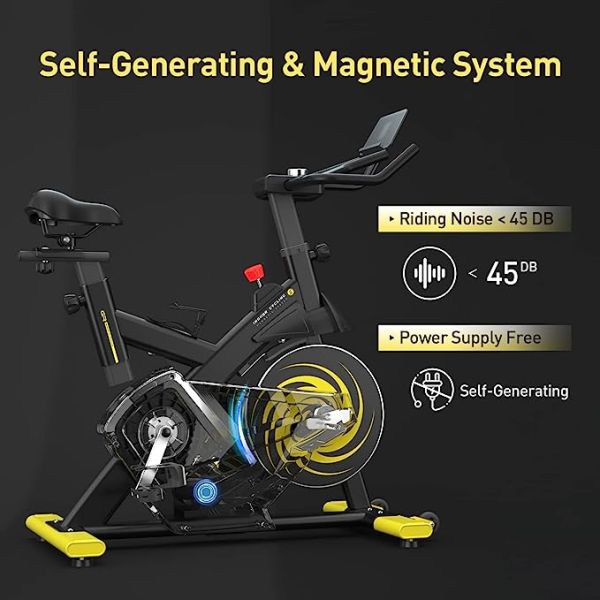 SNODE GR Self-generation Eletronic Stationary Bike with Magnetic Resistance, Indoor Cycling Bike with Tablet Holder, Multi-Grip Handlebar, 331lbs Weight Capacity