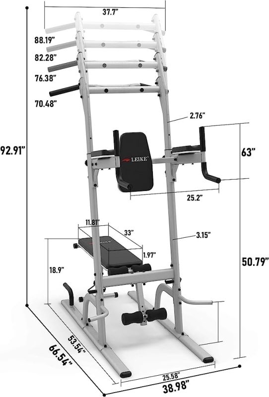 leikefitness Multifunction Power Tower Exercise Equipment,Pull Up Dip Station,Height Adjustable for Home Gym Strength Training Fitness Equipment,Dip Stands,Pull Up Bars,Push Up Bars,VKR