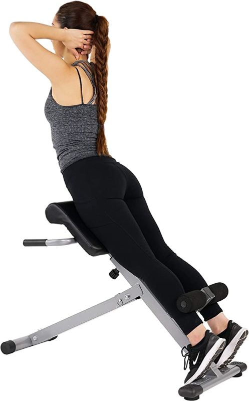 Sunny Health & Fitness 45-Degree Hyperextension Roman Chair with Adjustable Height and Back, Glute, Hamstring, and Ab Workouts Foldable Sit Up Gym Bench for Home