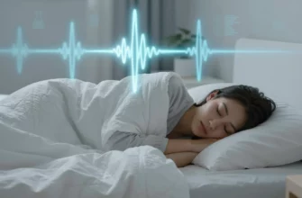 A serene bedroom scene showing a person sleeping under a weighted blanket, with subtle visual cues of scientific calmness such as soft glowing light, gentle brainwave patterns illustrated as flowing lines, and a faint overlay of research data symbols in the background, all rendered in a realistic style.