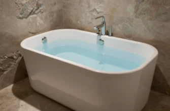 A modern, sleek cold plunge tub in a tranquil spa setting, with clear blue water, surrounded by natural stone and subtle lighting, no text or signage