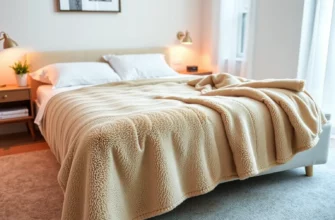 A cozy bedroom scene featuring a plush weighted blanket draped over a comfortable bed, with soft ambient lighting and subtle decorative elements like a small plant and a nightstand, all rendered in a realistic, high-resolution style.