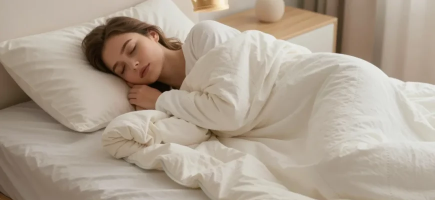 A cozy bedroom scene featuring a person peacefully sleeping under the Bearaby Napper weighted blanket, which appears light, breathable, and slightly textured. The blanket drapes gently over the sleeper, with subtle airflow lines indicating breathability. A subtle, elegant crown hovers above the blanket to symbolize its status as the 'king' of breathable weighted comfort. Soft, warm lighting enhances the relaxed atmosphere.