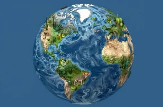 A vibrant, high-resolution illustration of Earth restored to lush, biodiverse ecosystems, featuring dense forests, flowing rivers, diverse wildlife, and a subtle blueprint grid overlay, no text or people