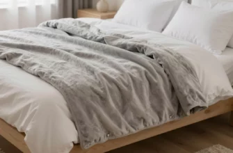 A cozy bedroom scene featuring a plush weighted blanket draped over a comfortable bed, with soft lighting and a sense of calm and relaxation.