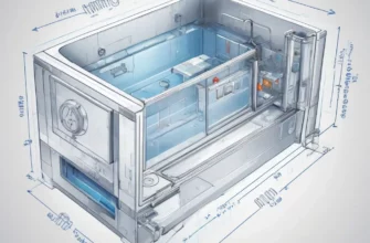 A detailed illustration of a cold plunge tub blueprint, showing a sleek rectangular tub filled with icy water, cross-sectional view revealing insulation layers, a temperature gauge, and visual icons representing material sourcing such as metal, plastic, and eco-friendly components, all rendered in a clean technical drawing style on a neutral background