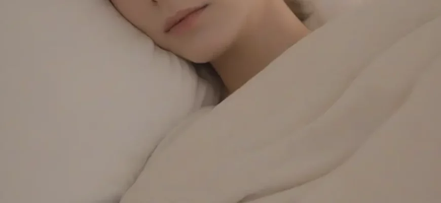 A child peacefully sleeping under a weighted blanket on a comfortable bed. Soft, warm lighting in the room. Focus on the child's serene expression and the gentle texture of the blanket.