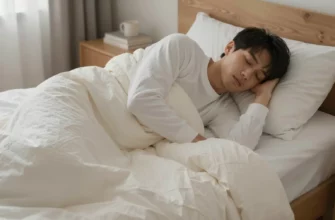 A person sleeping peacefully under a Lagraty weighted blanket in a cozy bedroom. Soft lighting, comfortable atmosphere. Focus on the blanket's texture and how it contours to the body.