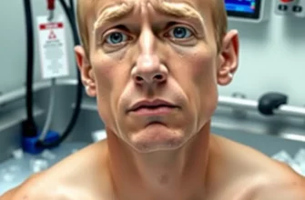 A person standing in a cold plunge tub, surrounded by ice, with a concerned expression on their face. The background should include a medical professional monitoring the person's vitals with a heart rate monitor and other medical equipment. The scene should convey a sense of caution and safety.