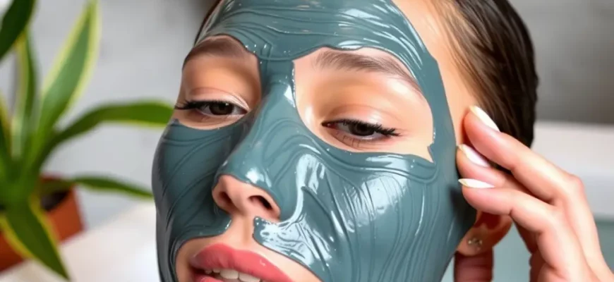 A person wearing the Ole Henriksen Cold Plunge Mask, showcasing the mask's application on the face. The person should be in a spa-like setting with a serene background, possibly including elements like a cold plunge tub, plants, and soft lighting to emphasize relaxation and skincare.