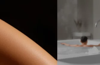 A close-up of a woman's thigh showing smooth skin texture with subtle dimpling to represent cellulite, alongside a separate close-up of a person taking a cold plunge in a modern minimalist bathroom with steam rising from the water, both images should be photorealistic and focus on the physical effects without text or labels