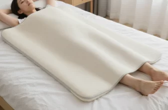 A person lying comfortably on a bed using a weighted stress blanket, showing the blanket's texture and weight distribution, with clear visibility of the blanket covering the body from shoulders to feet, in a calm bedroom setting with soft lighting, no text or numbers visible