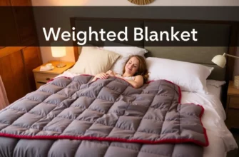 A cozy bedroom scene with a person comfortably lying on a bed covered with a weighted blanket. The blanket should be neatly spread over the bed, and the person should appear relaxed and at ease. The room should have soft lighting, warm colors, and a calming atmosphere to emphasize the benefits of using a weighted blanket. Include elements like a nightstand with a book or a cup of tea to enhance the sense of comfort and relaxation.