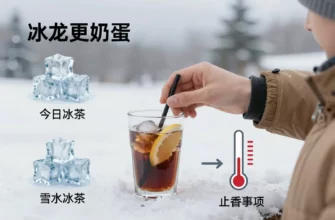 A detailed infographic-style illustration showing a person in winter clothing selecting and using a cold drink in a snowy outdoor setting, with clear visual elements like ice cubes, a frosty glass, and temperature indicators, presented in a clean, educational layout with minimal text