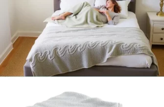 A cozy bedroom scene featuring a neatly made bed with a plush queen weighted blanket draped over it, showing the blanket's texture and weight, alongside a person relaxing comfortably under it, with soft lighting and a calm atmosphere