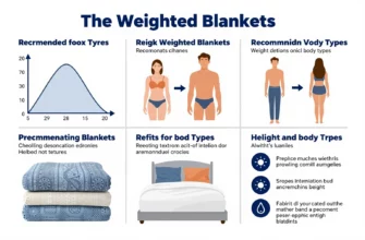 A detailed infographic-style illustration showing the key components and usage rules of weighted blankets, including weight distribution charts, fabric textures, recommended weights for different body types, and safety guidelines, rendered in clear, educational style with labeled sections and clean visual hierarchy