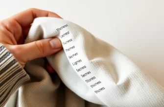 A close-up of a hand holding a weighted blanket fabric swatch with varying thickness labels, soft lighting, neutral background