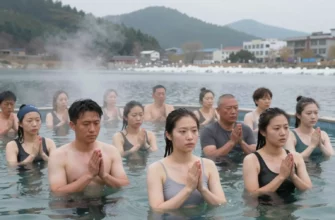 A diverse group of people from different cultures around the world standing in cold water (such as lakes, rivers, or icy baths) with steam rising from their bodies, showing expressions of focus and resilience, surrounded by natural landscapes like mountains, forests, or urban winter settings, symbolizing the global practice of cold water therapy