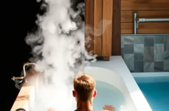 A dynamic split-screen composition showing a DIY cold plunge setup in a rustic wooden bathtub on one side and a modern minimalist spa plunge pool on the other, with a person in athletic wear transitioning between both environments, steam rising from the water, natural lighting, detailed textures of water and skin, motivational fitness atmosphere