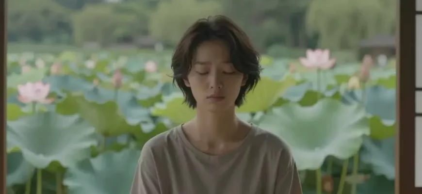 A serene person sitting in a quiet, pressure-free environment, such as a peaceful garden or a calm room with soft lighting, symbolizing inner peace amidst life's pressures, with subtle visual cues of stress (like distant blurred city noise or stormy weather) being left behind, representing the journey from chaos to calm