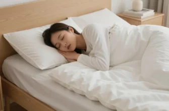 A serene bedroom scene featuring a person peacefully sleeping under a weighted blanket, with soft lighting and a cozy atmosphere, emphasizing comfort and relaxation