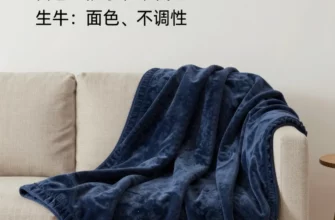 A clean, modern product guide layout featuring a navy blue weighted blanket draped elegantly over a minimalist sofa in a cozy living room setting, with soft natural lighting highlighting the fabric texture and stitching details, alongside clear typography for the title and key features, no people, no text on the blanket itself