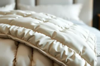 A close-up of a luxurious Tempur-Pedic weighted blanket draped over a modern bed, showing textured fabric and subtle stitching, with soft ambient lighting highlighting its premium quality