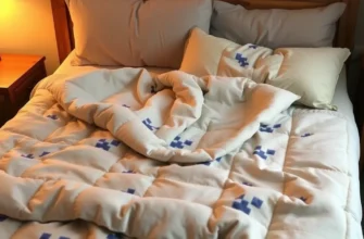 A cozy bedroom scene featuring a neatly made bed with a soft, textured weighted blanket draped over it, subtle Minecraft pixel art motifs subtly integrated into the blanket pattern, warm ambient lighting, and a relaxed atmosphere