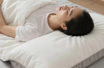 A person lying comfortably on a bed using a weighted blanket, with a calm and relaxed expression, soft lighting, and a cozy bedroom environment