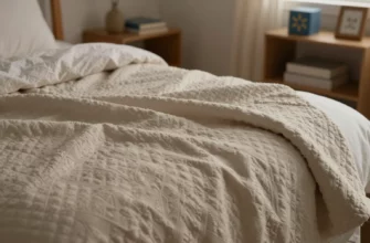 A cozy bedroom scene showing a neatly made bed with a soft, textured weighted blanket draped over it, warm ambient lighting, subtle Walmart logo on a nearby shelf, no text or numbers visible