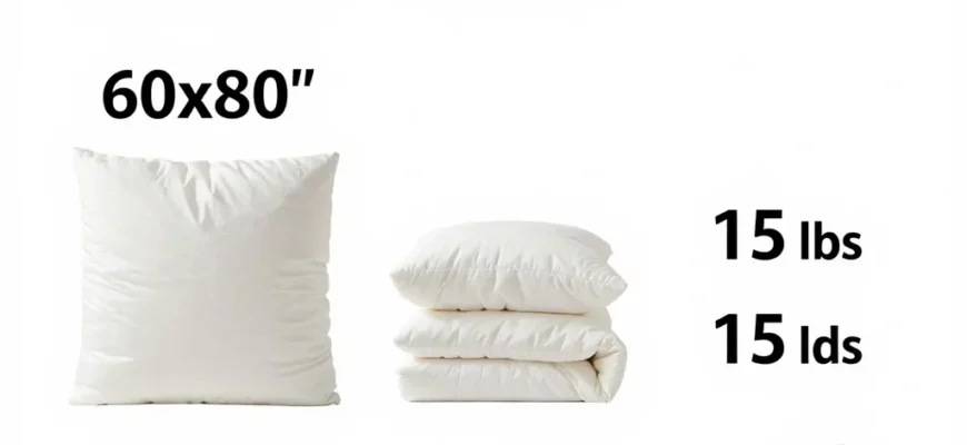 A clear, informative infographic-style image showing a variety of weighted blankets neatly arranged by size, with clear labels indicating dimensions (e.g., 36x48 inches, 48x60 inches, 60x80 inches) and corresponding weights (e.g., 5 lbs, 10 lbs, 15 lbs), alongside a person comfortably using a blanket on a bed to demonstrate proper fit and usage, all presented in a clean, modern design with soft colors and minimal clutter