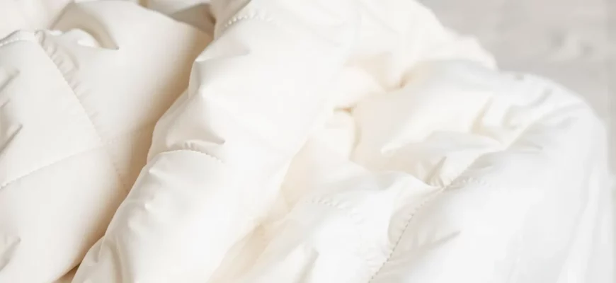 A close-up of a high-quality weighted blanket draped over a cozy bed, showing the fabric texture and subtle stitching, with soft ambient lighting highlighting the luxurious feel, no text or numbers visible